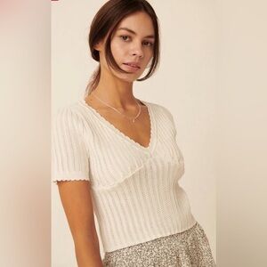 Promesa Ribbed Knit V-Neck Lettuce Trim Top